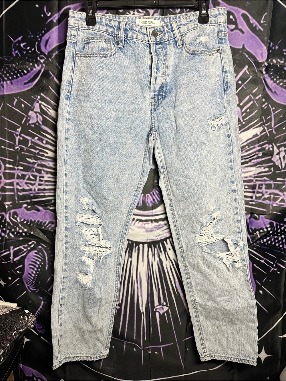HIDDEN Women’s Light Blue Boyfriend Jeans - Distressed Casual Fit